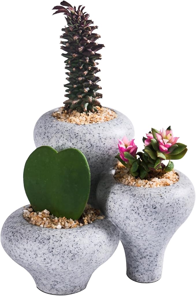 Nicexshop Small Gray Granite Decorative Planter Pots