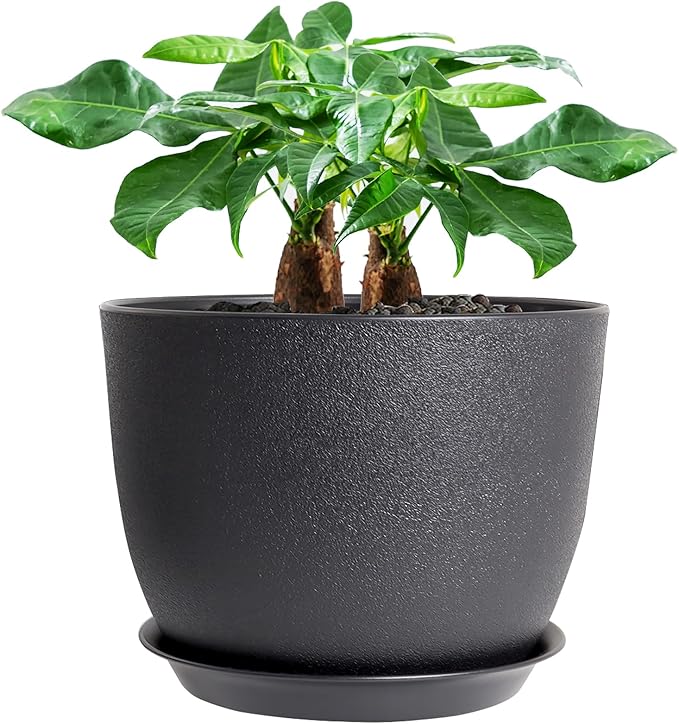 Nicexshop 12 Inch Black Speckled Plastic Plant Pot